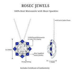 Certified Moissanite and Lab Sapphire Designer Necklace With Chain