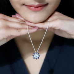 Certified Moissanite and Lab Sapphire Designer Necklace With Chain