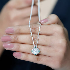 Moissanite Vintage Inspired Necklace with Lab Emerald