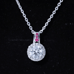 Sterling Silver 2 Carat Moissanite Halo Pendant Necklace with Ruby