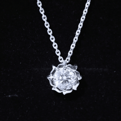 Sunburst Moissanite Solitaire Pendant Necklace with Silver Chain