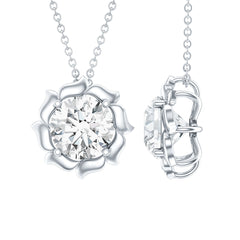Sunburst Moissanite Solitaire Pendant Necklace with Silver Chain