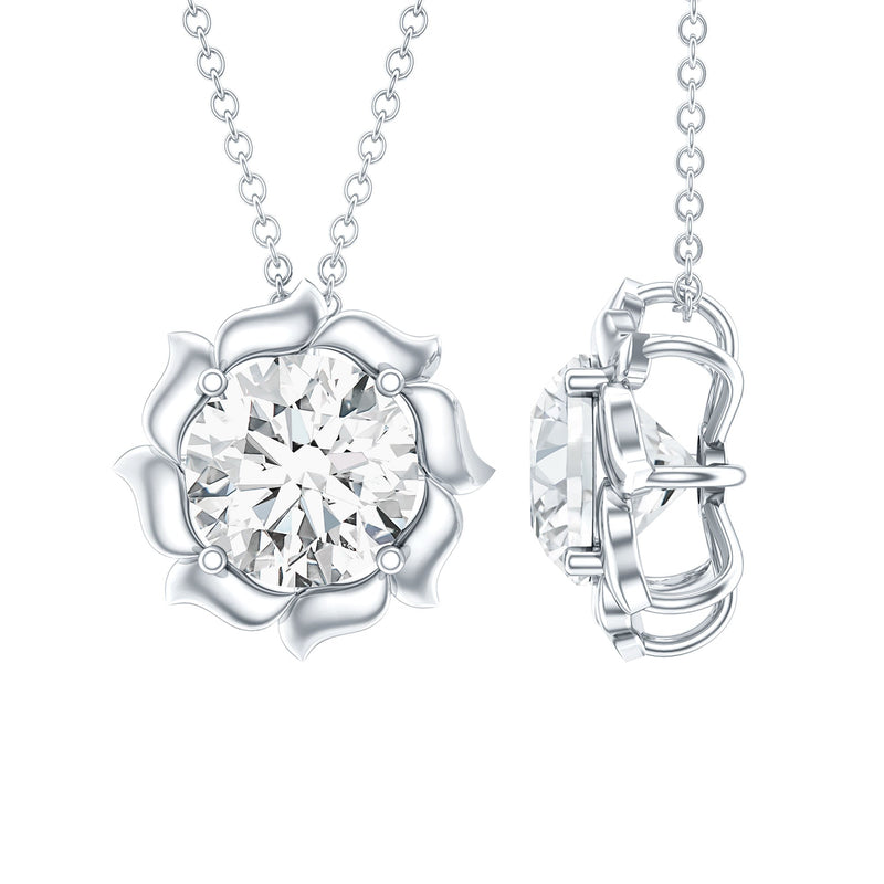 Sunburst Moissanite Solitaire Pendant Necklace with Silver Chain