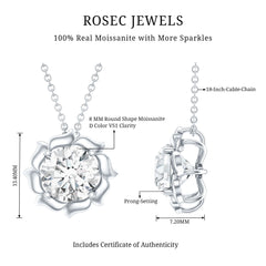 Sunburst Moissanite Solitaire Pendant Necklace with Silver Chain