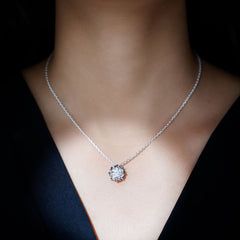 Sunburst Moissanite Solitaire Pendant Necklace with Silver Chain