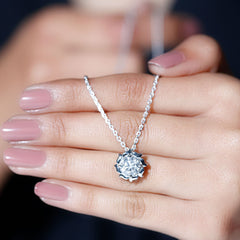Sunburst Moissanite Solitaire Pendant Necklace with Silver Chain
