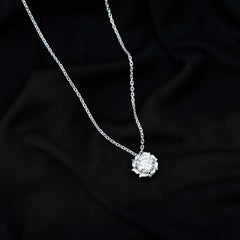 Sunburst Moissanite Solitaire Pendant Necklace with Silver Chain