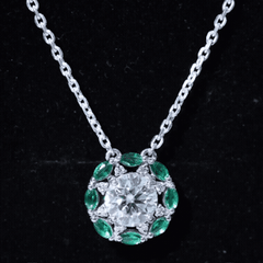 Moissanite Designer Necklace with Lab Grown Emerald