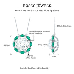 Moissanite Designer Necklace with Lab Grown Emerald