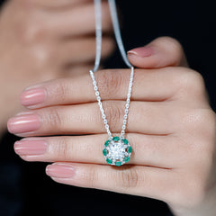 Moissanite Designer Necklace with Lab Grown Emerald