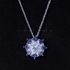 Certified 2 Carat Moissanite and Sapphire Designer Necklace with Silver Chain