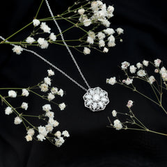 Certified Moissanite Flower Pendant Necklace with Chain