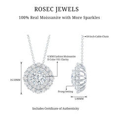 Certified Moissanite Double Halo Pendant Necklace with Chain