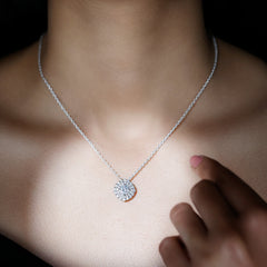 Certified Moissanite Double Halo Pendant Necklace with Chain
