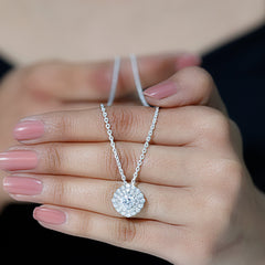 Certified Moissanite Double Halo Pendant Necklace with Chain