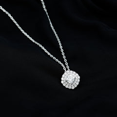 Certified Moissanite Double Halo Pendant Necklace with Chain