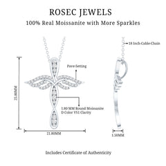 Certified Moissanite Angel Wings Cross Necklace with Silver Chain