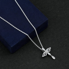 Certified Moissanite Angel Wings Cross Necklace with Silver Chain