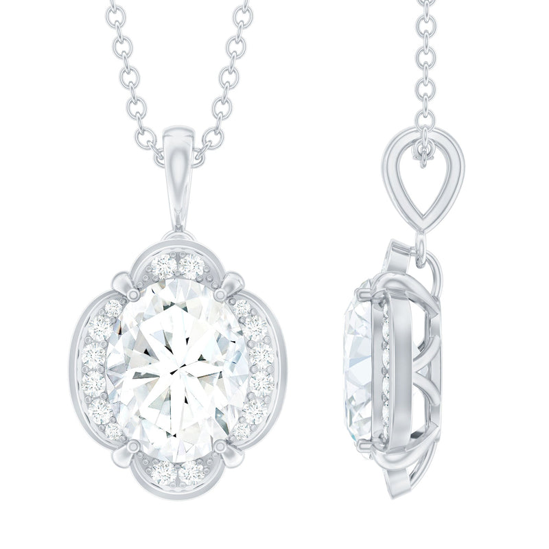 Moissanite Art Deco Necklace with Silver Chain