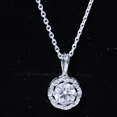 Certified Moissanite Halo Pendant Necklace with Silver Chain