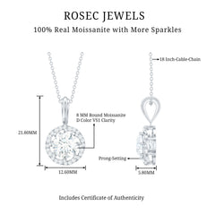 Certified Moissanite Halo Pendant Necklace with Silver Chain
