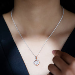 Certified Moissanite Halo Pendant Necklace with Silver Chain