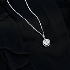 Certified Moissanite Halo Pendant Necklace with Silver Chain