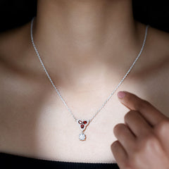 Certified Moissanite and Garnet Designer Bridal Necklace in Silver