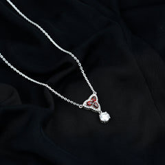 Certified Moissanite and Garnet Designer Bridal Necklace in Silver