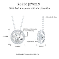 Certified 2 Carat Round Moissanite Designer Necklace with Silver Chain