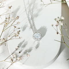 Certified 2 Carat Round Moissanite Designer Necklace with Silver Chain
