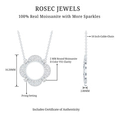 Moissanite Flower Pendant Necklace With Silver Chain