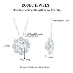 8 MM Brilliant Cut Moissanite Bridal Necklace With Silver Chain