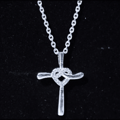 Certified Moissanite Cross Heart Pendant Necklace with Silver Chain