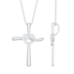 Certified Moissanite Cross Heart Pendant Necklace with Silver Chain