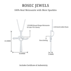 Certified Moissanite Cross Heart Pendant Necklace with Silver Chain