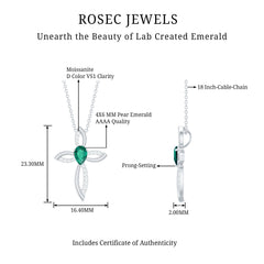 Pear Shape Lab Emerald Cross Locket with Silver Chain
