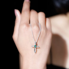 Pear Shape Lab Emerald Cross Locket with Silver Chain