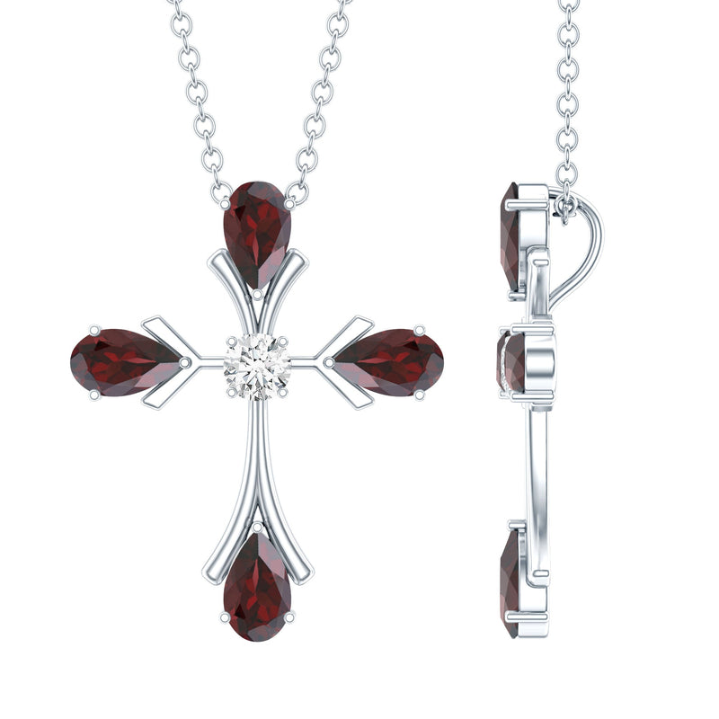 Real Garnet Designer Cross Necklace with Silver Chain