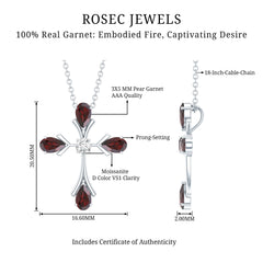Real Garnet Designer Cross Necklace with Silver Chain