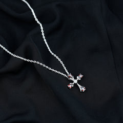 Real Garnet Designer Cross Necklace with Silver Chain