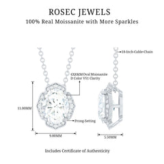 6X8 MM Moissanite Statement Necklace With Silver Chain