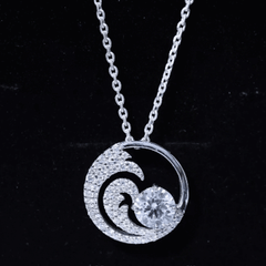 Certified Moissanite Ocean Wave Necklace with Silver Chain