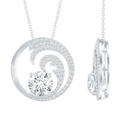 Certified Moissanite Ocean Wave Necklace with Silver Chain