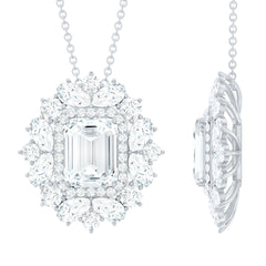 Emerald Cut 7X9 MM Moissanite Vintage Wedding Necklace In Silver