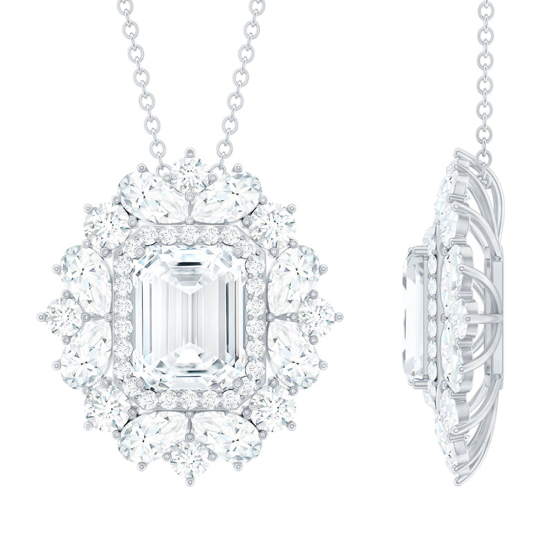 Emerald Cut 7X9 MM Moissanite Vintage Wedding Necklace In Silver