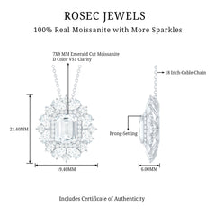 Emerald Cut 7X9 MM Moissanite Vintage Wedding Necklace In Silver