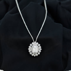 Emerald Cut 7X9 MM Moissanite Vintage Wedding Necklace In Silver