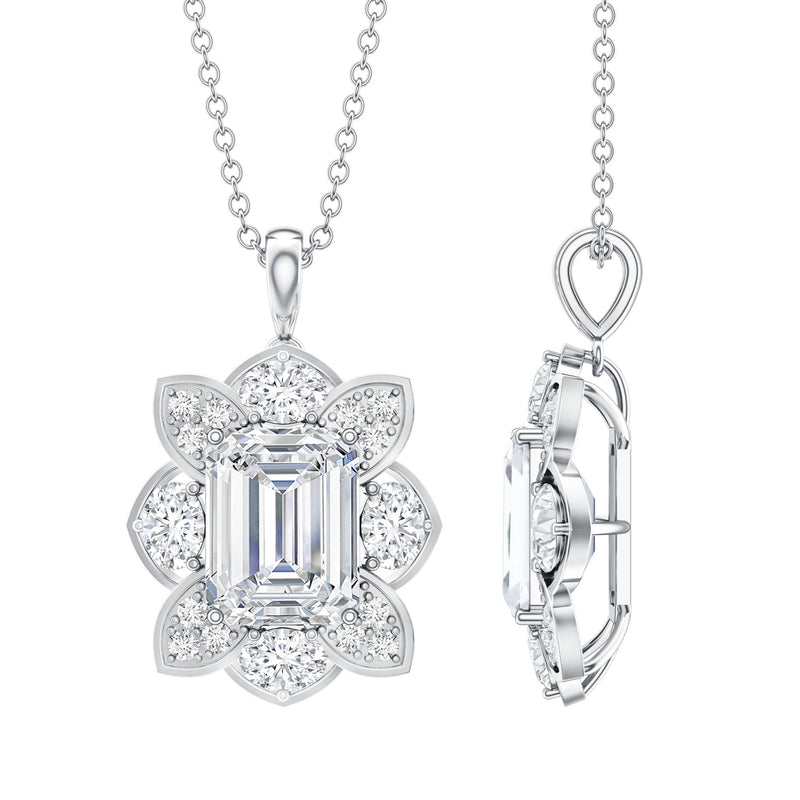 Certified Emerald Cut Moissanite Designer Wedding Necklace