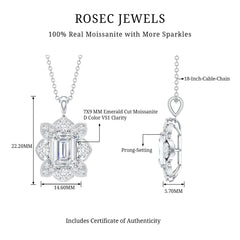Certified Emerald Cut Moissanite Designer Wedding Necklace